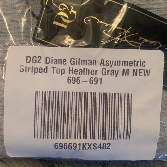 NWT DG2 BY DIANE GILMAN ASYMMETRIC STRIPED TOP HEATHER GRAY MEDIUM - Picture 12 of 13